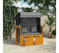 Runheo Strandkorb Coussin résine tressée Bois Solide Noir Anthracite Fauteuil Relax inclinable avec Dossier réglable et auvent pour terrasse Jardin Piscine extérieur détente Confort Plage