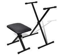 Runheo Support de clavier réglable et tabouret en acier, pliable, 5 hauteurs, jusqu'à 60 kg et siège de 80 kg, pour salle d'essai, studio, salle de musique, cours et performance