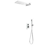 Runheo Système de douche en acier inoxydable 201 argenté avec pommeau de douche carré, douchette et tuyau de 150 cm pour salle de bain, bien-être et nettoyage facile, accessoires de montage et robinet