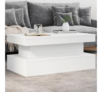 Runheo Table basse avec éclairage LED, blanche, 90 x 50 x 40 cm, table basse moderne, construction en bois robuste, table d'appoint polyvalente pour salon
