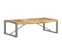 Runheo Table Basse Bois de manguier Brut 140x70x40 cm avec Pieds Acier Gris Solide Style Industriel Meuble Salon séjour Plateau Rangement Design Unique