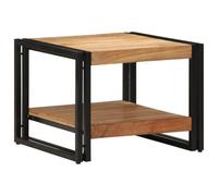 Runheo Table Basse Bois Massif Acacia 50x50x38 cm avec Cadre Fer Stable Multifonction pour Salon séjour Chambre intérieur Maison Design Industriel Plateau Robuste
