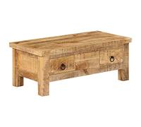 Runheo Table Basse en Bois de manguier Massif 90x45x35 cm avec 2 tiroirs Rangement, Meuble d’appoint Design pour Salon séjour, Finition laquée Poli, Style Vintage Charme Industriel