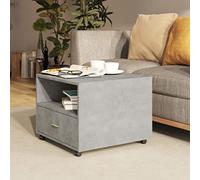 Runheo Table Basse Gris béton Bois d'ingénierie 55x55x40 cm avec tiroir Rangement Roulette pour Salon séjour intérieur Maison Design Industriel