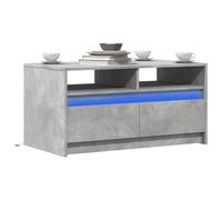 Runheo Table Basse Gris béton Bois d'ingénierie avec lumières LED, Grand Rangement, Plateau Robuste 90x50x45,5 cm, tiroir et Compartiment, Meuble Salon intérieur Design Industriel