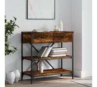 Runheo Table console en chêne fumé 75 x 34,5 x 75 cm, matériau dérivé du bois, structure en métal, table de couloir avec tiroirs, table d'appoint pour entrée, salon, bureau, cabinet de rangement