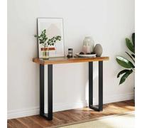 Runheo Table console en teck massif 100 x 35 x 75 cm, avec insert en résine de verre, pieds en acajou, table d'appoint pour salon, couloir, entrée, marron et noir