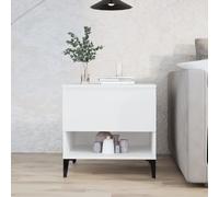 Runheo Table d'appoint Blanc Bois d'ingénierie 50x46x50 cm avec tiroir Rangement, Pieds métal Stable pour Salon Chambre Bureau, Meuble Basse Console déco Industrielle Moderne Vintage