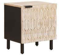 Runheo Table de chevet blanche 40 x 33,5 x 46 cm, bois massif mangue, avec porte, table d'appoint, espace de rangement, pour chambre simple ou commune, durable