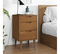 Runheo Table de Chevet MOLDE en Bois de pin Massif Marron 40x35x65 cm avec 3 tiroirs Espace Rangement, Commode scandinave Solide pour Chambre Salon Adulte Enfant