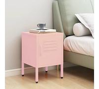 Runheo Table de Chevet Rose en Acier 35x35x51 cm avec étagère réglable et Serrure, Meuble de Rangement Fonctionnel pour Chambre Adulte ou Enfant, Support Mural sécurisé pour Salon Moderne