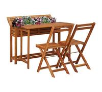 Runheo Table de jardin avec plate-bande surélevée, 2 chaises pliantes, bois d'acacia huilé, 100 x 65,5 x 72 cm, pour jardin, terrasse, balcon, ensemble de meubles d'extérieur robustes