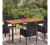 Runheo Table de jardin avec plateau en bois noir, 190 x 90 x 75 cm, en polyrotin, résistant aux intempéries, pour terrasse, balcon, jardin, table de salon, extensible, stable, robuste, facile