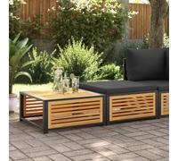 Runheo Table de jardin avec tabouret en bois massif d'acacia - 68 x 68 x 30 cm - Pour terrasse et jardin - Résistant aux intempéries - Avec housse de coussin amovible