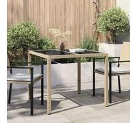 Runheo Table de Jardin Rectangulaire Beige 90 x 90 x 75 cm en Polyrotin Résistant aux UV Idéale pour Terrasse Balcon Patio Veranda Camping Repas Extensibles et Facile à Monter