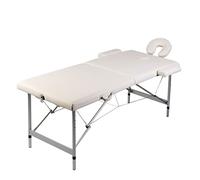 Runheo Table de massage pliable 2 zones avec structure en aluminium, blanc crème, 186 x 68 cm, hauteur réglable de 59 à 81 cm, capacité de charge de 150 kg, sac de transport pour pratique et studio