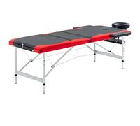 Runheo Table de massage pliable 3 zones avec structure en aluminium, chaise longue de traitement noire et rouge avec appui-tête, accoudoirs et sac de transport pour massage, bien-être, spa, studio et