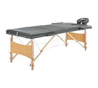 Runheo Table de massage pliable 3 zones avec structure en bois anthracite 186 x 68 cm, rembourrage de 3 cm, hauteur réglable, sac de transport pour massage, bien-être, pratique et studio