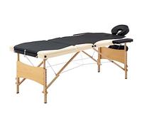 Runheo Table de massage pliable 3 zones avec structure en bois noir et beige, table de massage pour cabinet, salon, spa, studio, rembourrage 30 mm, sac de transport, 110 kg
