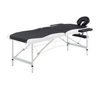 Runheo Table de massage pliable à 2 zones avec structure en aluminium noir et blanc, 191 x 70 cm, appui-tête et accoudoirs réglables, sac de transport pour pratique et salon, confort pour traitement