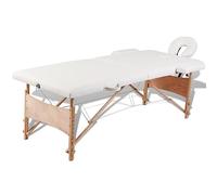 Runheo Table de massage pliable à 2 zones avec structure en bois, blanc crème, 186 x 68 cm, hauteur réglable de 62 à 82 cm, charge de 150 kg, avec sac de transport pour spa, studio et pratique