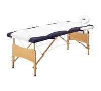 Runheo Table de massage pliable à 2 zones avec structure en bois, blanc et violet, 191 x 70 cm, cadre en aluminium, chaise longue de traitement thérapeutique pour cabinet et salon