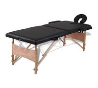 Runheo Table de massage pliable à 2 zones avec structure en bois noir, 186 x 68 cm, repose-tête et accoudoirs réglables, sac de transport, pour la pratique de physiothérapie