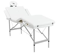Runheo Table de massage pliable avec cadre en aluminium, 4 zones, blanc crème, hauteur réglable de 59 à 81 cm, rembourrage de 30 mm, avec appui-tête, sac de transport pour cabinet, salon, spa et