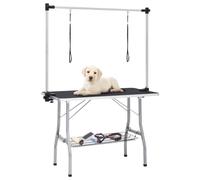 Runheo Table de toilettage réglable pour chiens et chats avec 2 passants, table de toilettage pliable en acier inoxydable avec panier, 110 x 60 x 76 cm, idéale pour le toilettage, le peignage, la