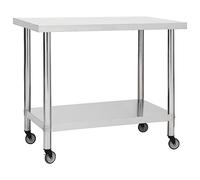 Runheo Table de Travail en INOX avec Roues 80x60x85 cm pour Cuisine Restaurant école Espace Commercial mobilier Professionnel Robuste