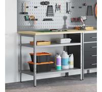Runheo Table de travail grise 100 x 55 x 85 cm en acier revêtu par pulvérisation avec 2 étagères en métal réglable en hauteur Idéal pour atelier, garage, bricolage, système de rangement professionnel