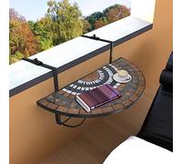 Runheo Table Suspendue de Balcon en céramique avec Finition Terre Cuite et Blanc, Design Semi-Circulaire pour terrasse Veranda Patio, capacité d'accueil pour Repas, Pique Nique et apéro, Pliable