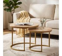 Runheo Tables Basses gigognes en Bois de manguier Massif et Acier, Ensemble 2 pièces, Design Industriel pour Salon et séjour, Rangement Pratique, Plateau Rond, Meuble Console Fonctionnel