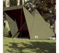 Runheo Tente familiale tipi vert olive imperméable pour 6 personnes en polyester avec revêtement PU, 408 x 350 x 240 cm, avec raccord E, auvent amovible, 2 entrées, idéale pour le camping, le trekking
