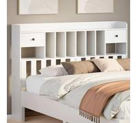 Runheo Tête de Lit 140 cm Blanc en Bois de Pin Massif avec Rangement Intégré, 6 Compartiments et 2 Tiroirs, Autoportante, Optimisation d'Espace, headboard Only