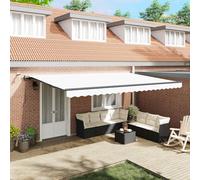 Runheo Tissu d'auvent blanc en polyester - 500 x 300 cm - Avec cadre et télécommande - Extensible électriquement - Résistant aux intempéries - Résistant aux UV - Pour balcon, jardin, terrasse - Ombre