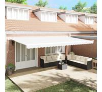 Runheo Toile de Rechange pour Store banne auvent 6 x 3 m en Polyester Blanc résistant aux intempéries avec Lambrequin, occultant et pour terrasse Jardin Balcon ombrage extérieur