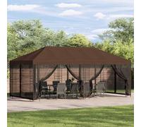 Runheo Tonnelle avec parois latérales 6 x 3 m marron polyester et acier 190 g/m² imperméable stable résistant aux intempéries avec filet noir pour jardin, terrasse, extérieur, fête, événement