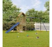 Runheo Tour de jeu en bois de pin imprégné sous pression avec balançoire, cadre d'escalade, toboggan et bac à sable pour jardin, terrasse et cour, aire de jeux d'extérieur pour mouvement et aventure