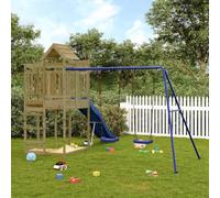 Runheo Tour de jeu en pin imprégné sous pression avec toboggan ondulé, bac à sable et double balançoire, kit pour jardin, aire de jeux, plateau, 90 cm de hauteur, enfants 3 ans