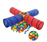 Runheo Tunnel de jeu avec 250 balles multicolores, polyester et acier, 250 x 250 x 48 cm, 4 tunnels, pour intérieur et extérieur, tente pour enfants, tunnel d'éveil, tunnel pop-up, tente de jeu