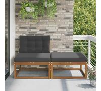 Runheo Unité de canapé sectionnel en Bois d'acacia Massif avec Coussins, 2 pièces, Comprenant Module Fauteuil et Pouf, Design modulable pour Jardin, terrasse, Balcon, extérieur