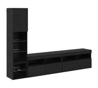 Runheo Unité Murale TV LED Bois d'ingénierie chêne Noir 4 pcs 190x30x132 cm avec étagères modulables et éclairage pour Salon séjour Organisation optimale
