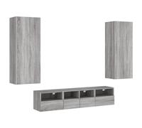 Runheo Unités murales TV 5 pcs Sonoma Gris Bois d'ingénierie Meuble TV avec Mount pour Living Room et Bedroom Console Table Style Farmhouse Entertainment Center