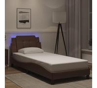 Runheo Zadar Cadre de lit 100 x 200 cm, en cuir synthétique marron, avec éclairage LED, design en forme de vague, lit plate-forme robuste, pour chambre à coucher, sans matelas
