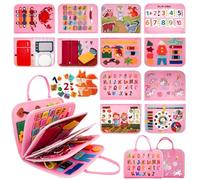 RunHero Busy Board 10-in-1 Montessori-Spielzeug für 1-4 Jahre - Filz Activity Board, Motorik- und Sensorik-Lernspielzeug, Reise-Spielzeug für Auto und Flugzeug, Kinder (Pink)