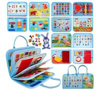 RunHero Busy Board 10-in-1 Montessori-Spielzeug für 1-4 Jahre - Filz Activity Board, Motorik- und Sensorik-Lernspielzeug, Reise-Spielzeug für Auto und Flugzeug, Kinder (Blue)