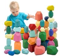 RunHero Lot de Blocs d'empilage en Bois Montessori Toys 2 3 4 5 6 Ans Vieille école Éducation Sensory Toys Building Blocks Games Kids 3 4 5 6 Ans Old Boys & Girls Birthday Gifts (39pcs)