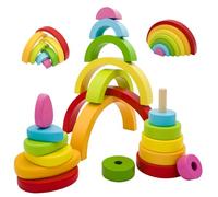 RunHero Montessori - Jouet empilable 3 en 1 - Blocs de construction en bois - Jouet de motricité arc-en-ciel - Blocs de construction Grimms - À partir de 1 an - Cadeau bébé pour enfants de 2, 3, 4, 5