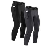 Runhit Lot de 2 Legging Homme avec Poches Pantalons de Collant Sport Homme Compression Leggings pour Musculation Running Jogging Basket Cyclisme Moto Randonnée Yoga VTT